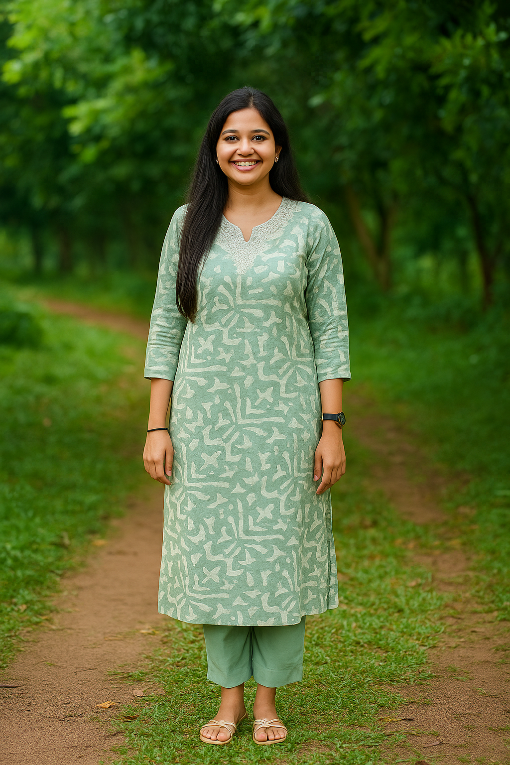 S1136 V Neck Cotton Embroidered Kurthi With Pant