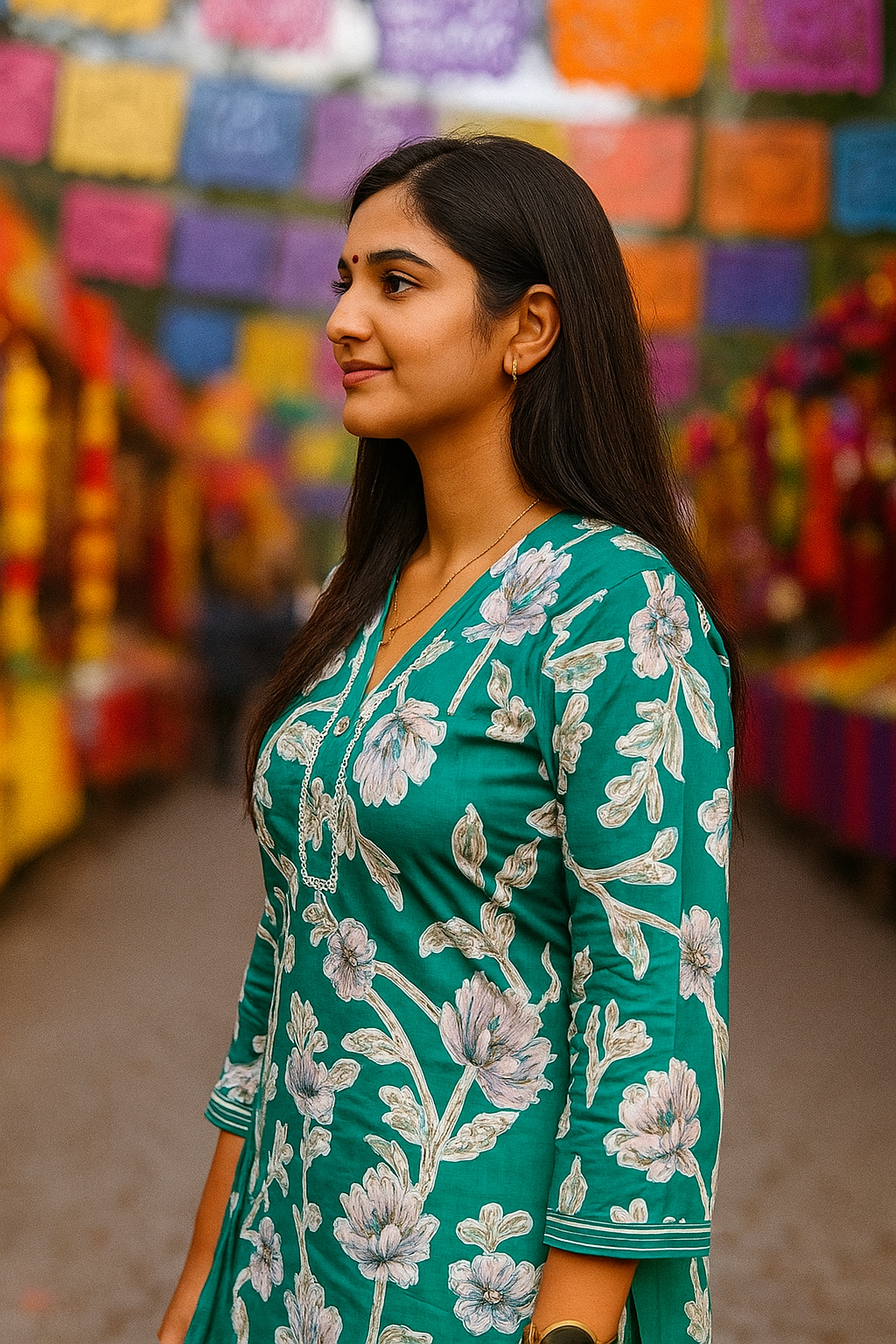 S1119 - V Neck Kurthi with Pant and Dupatta