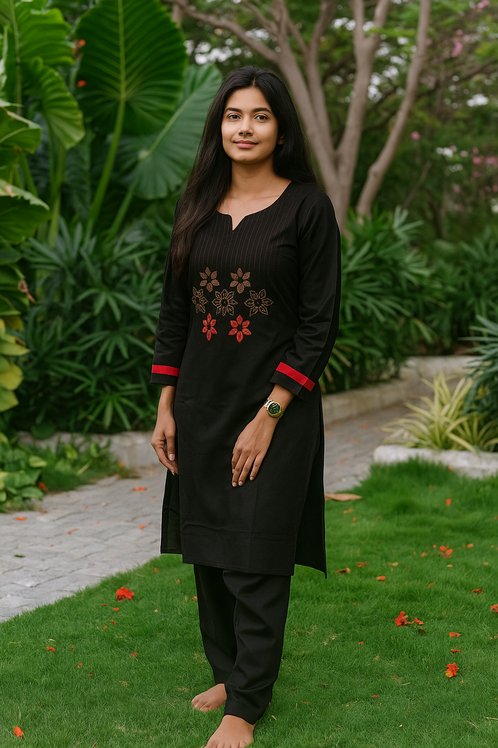 S1114- Cotton Embroidery Kurthi with Solid Palazzo Pant