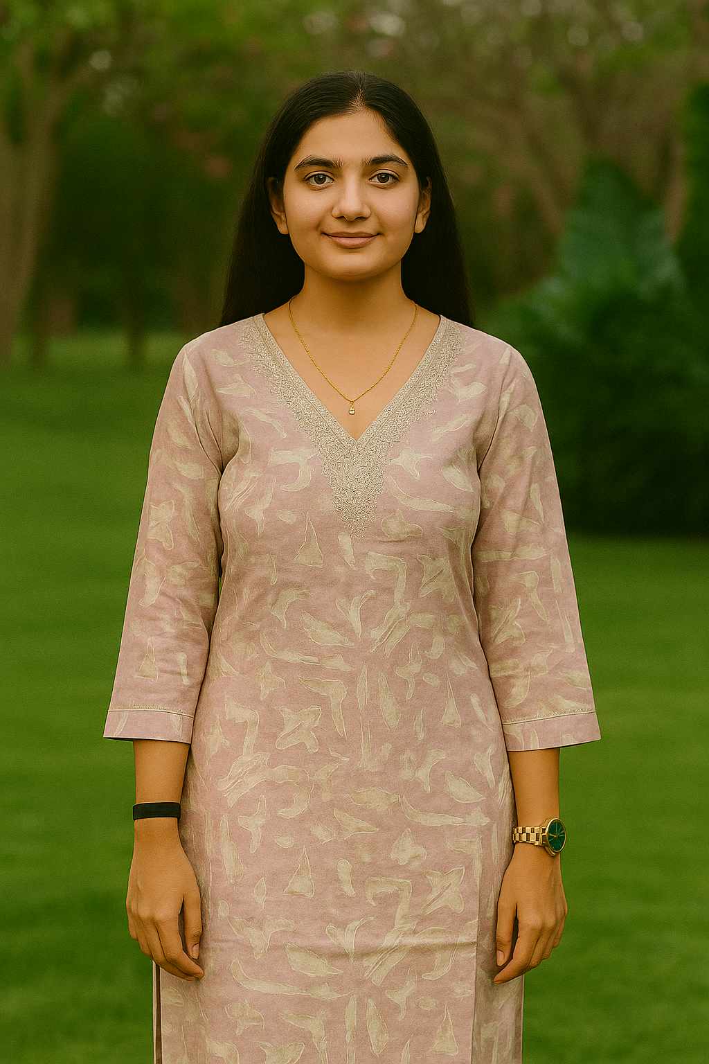 S1135 V Neck Cotton Embroidered Kurthi With Pant