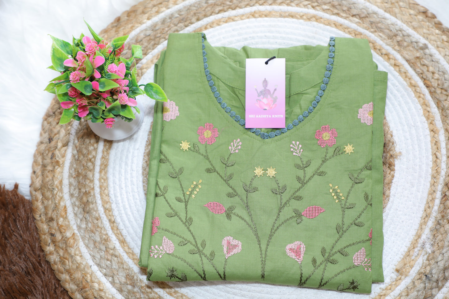 S-1111 Cotton Embroidery Kurthi Pant and Dupatta