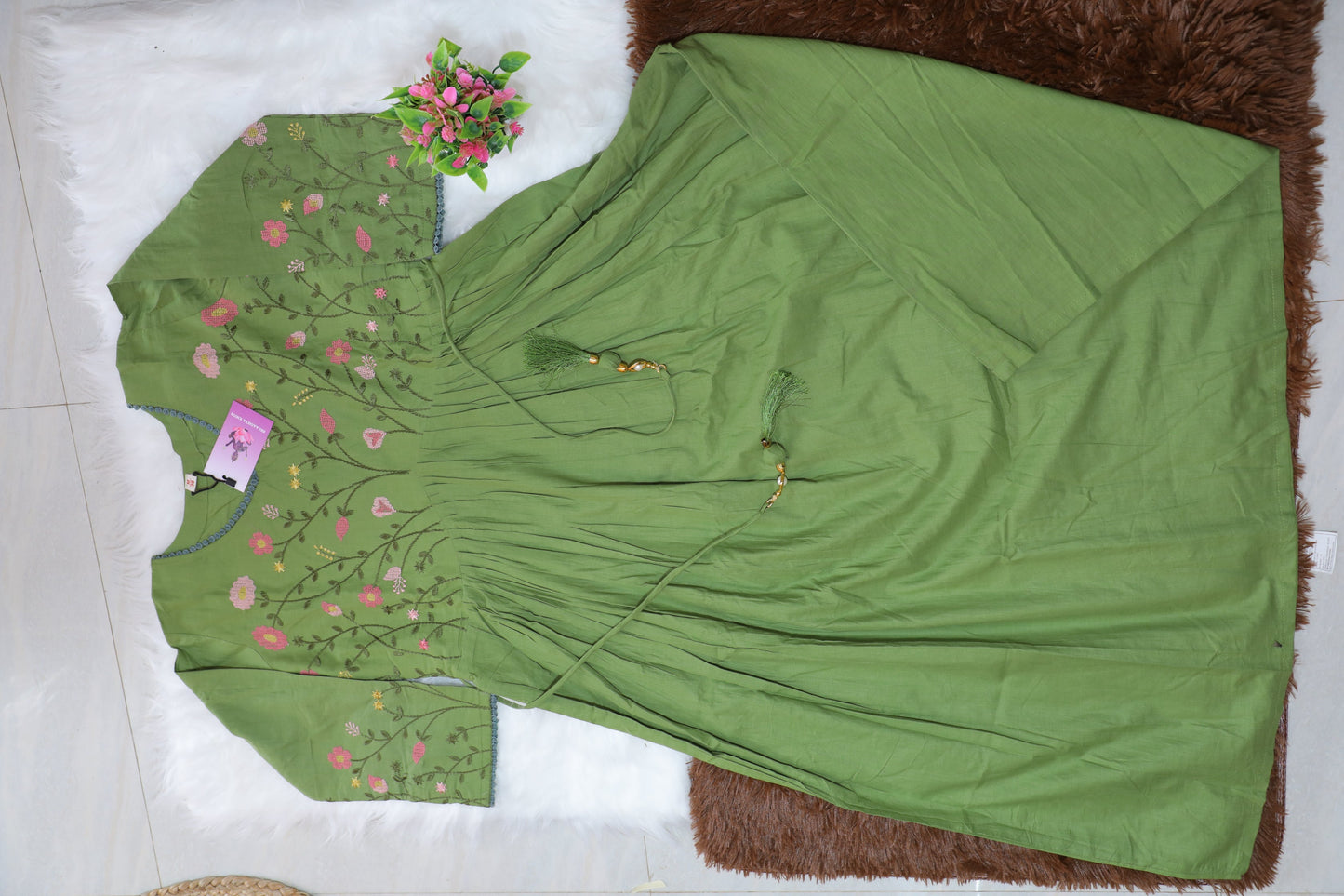 S-1111 Cotton Embroidery Kurthi Pant and Dupatta