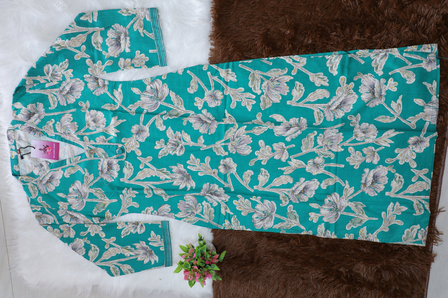 S1119 - V Neck Kurthi with Pant and Dupatta