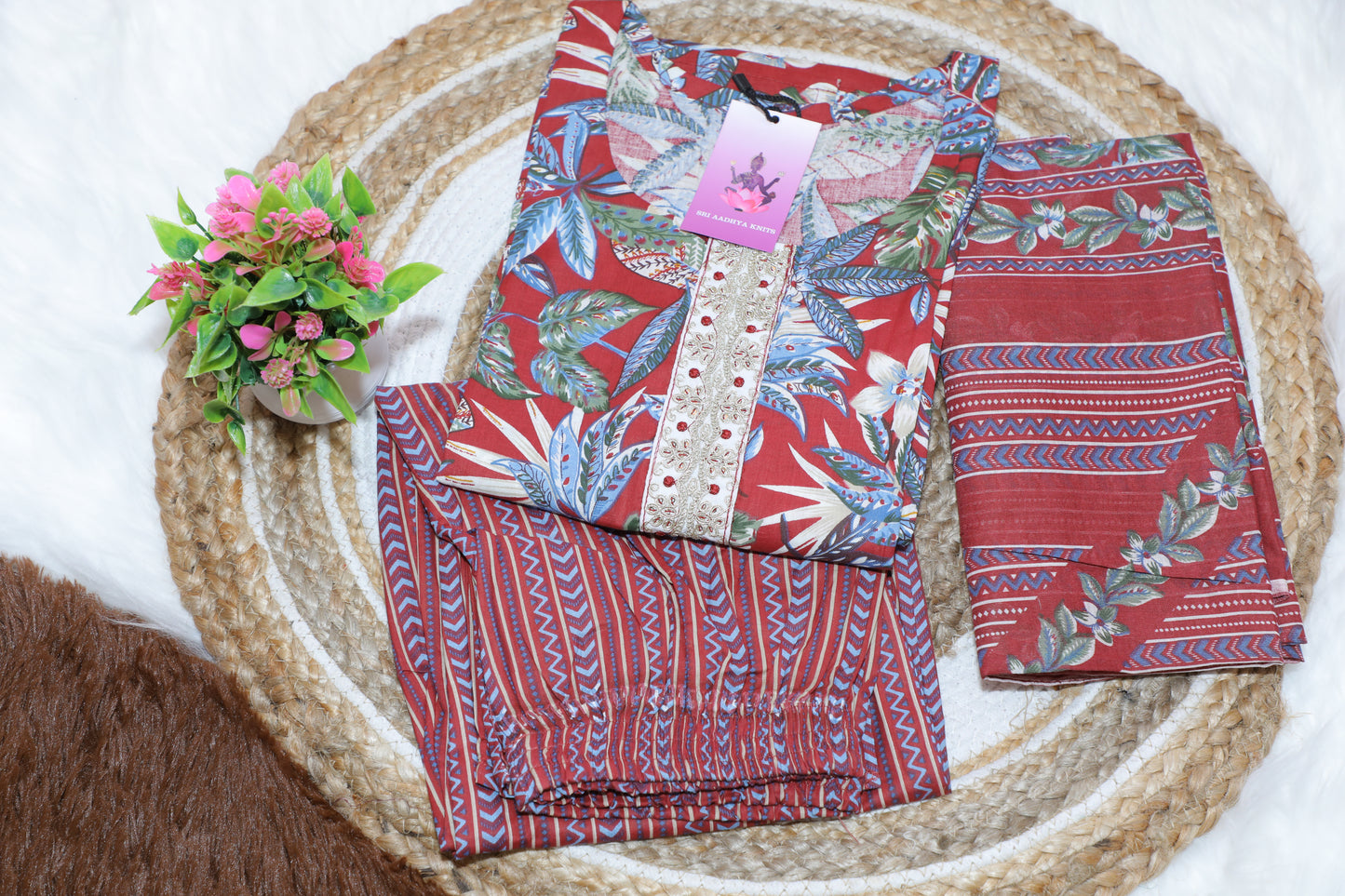 S1115 - Cotton Kurthi with Pant and Dupatta