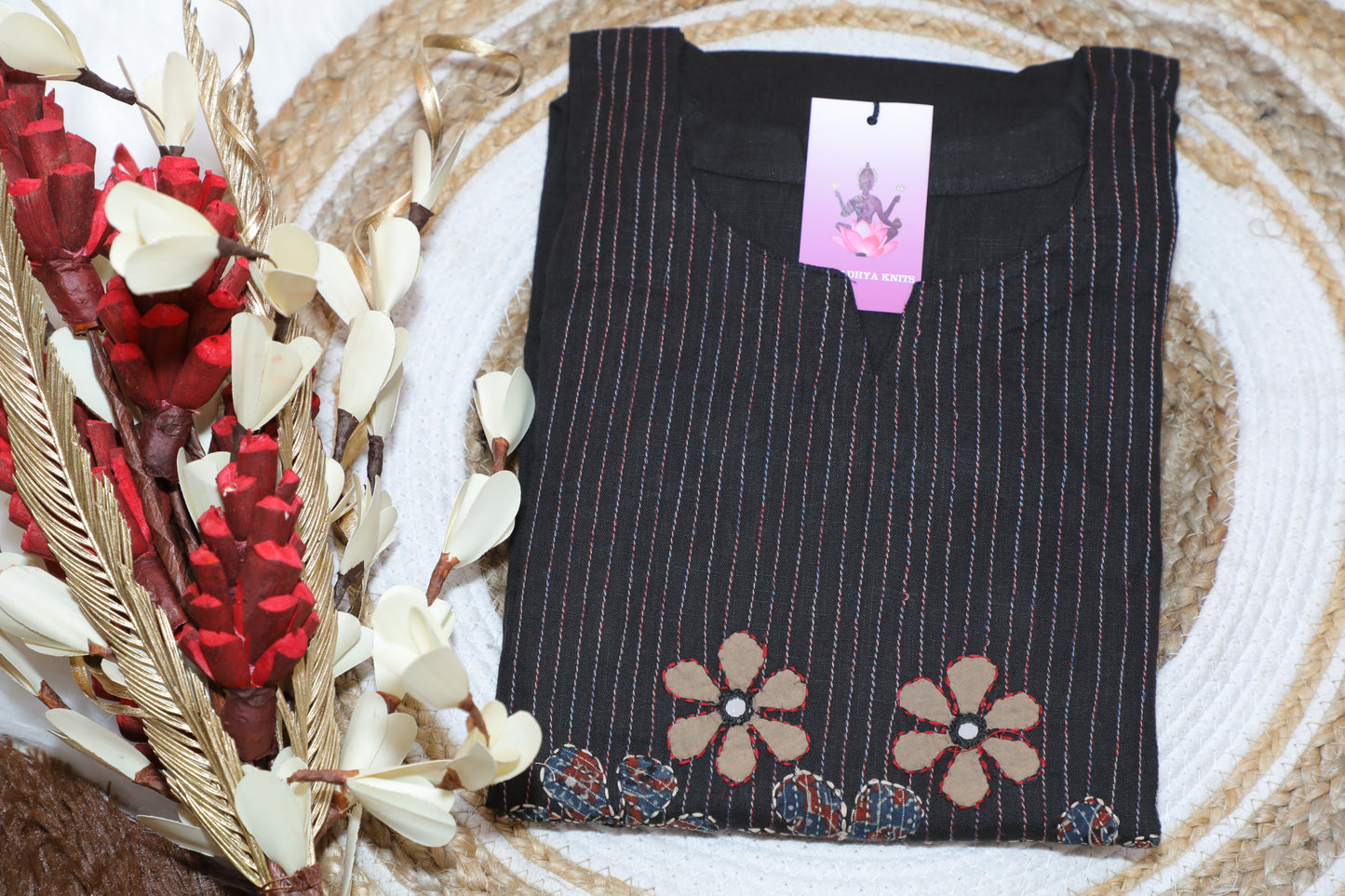 S1114- Cotton Embroidery Kurthi with Solid Palazzo Pant
