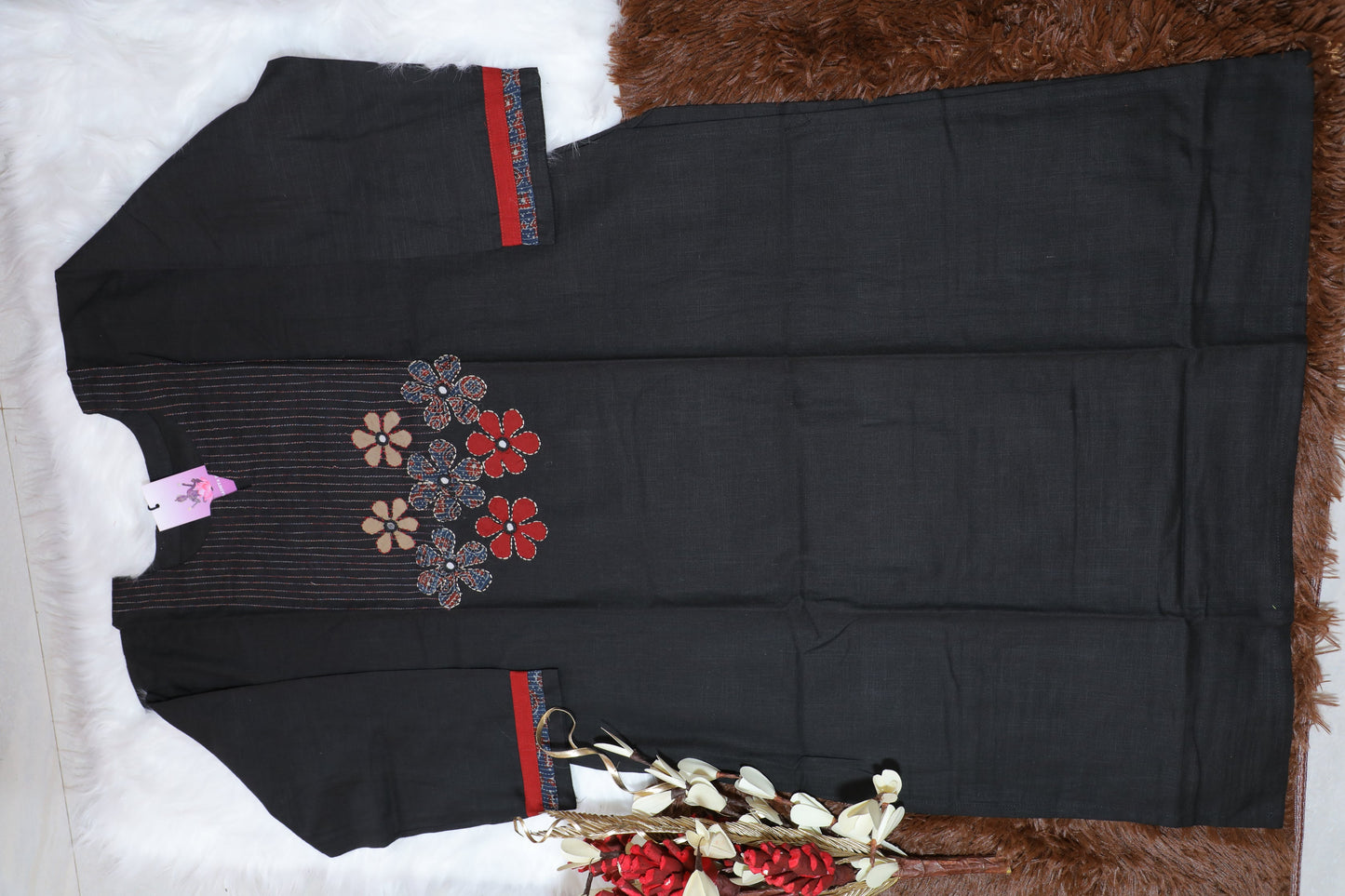 S1114- Cotton Embroidery Kurthi with Solid Palazzo Pant