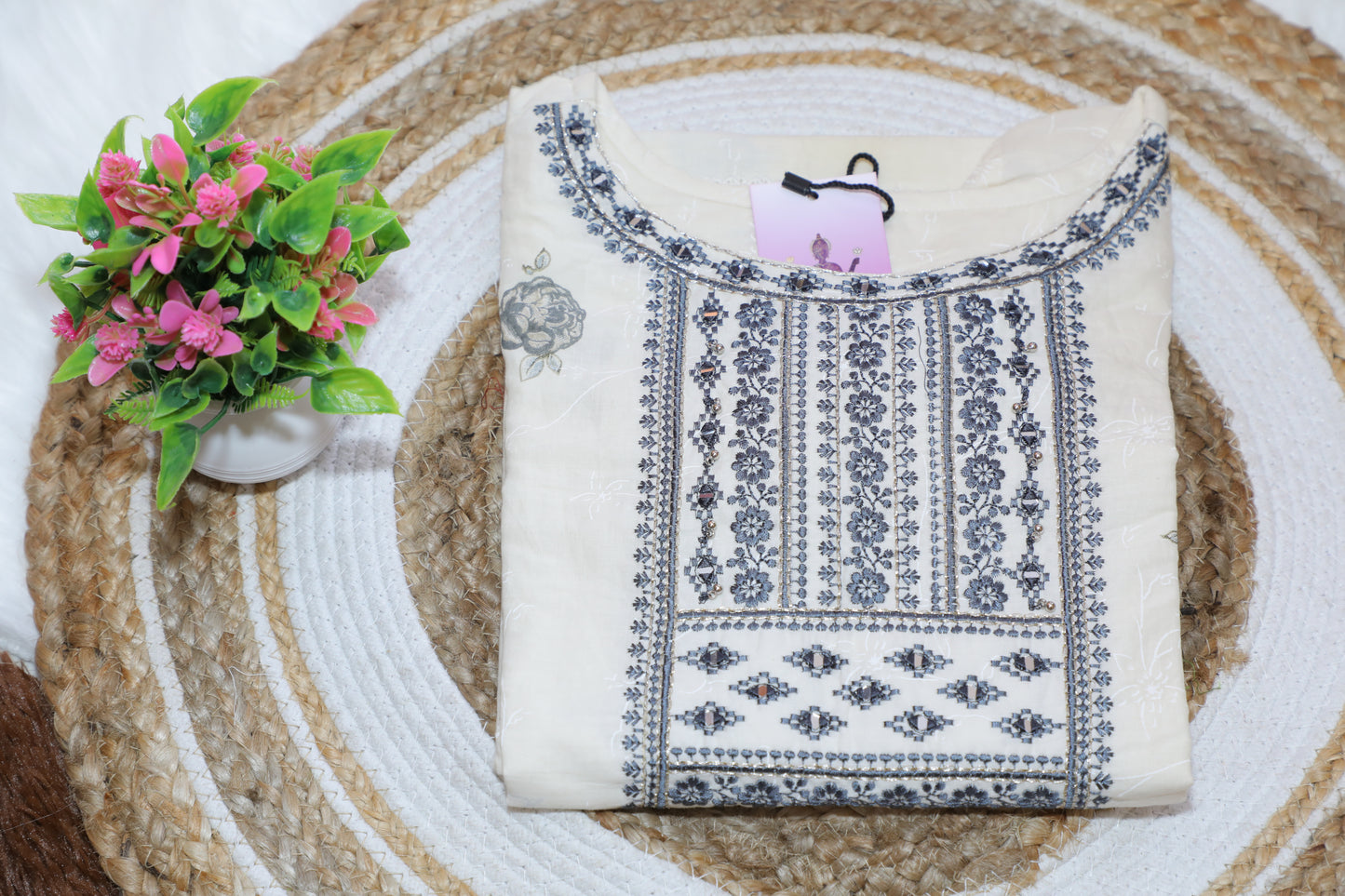 S1134 Blended Cotton Kurthi with Pant and Dupatta