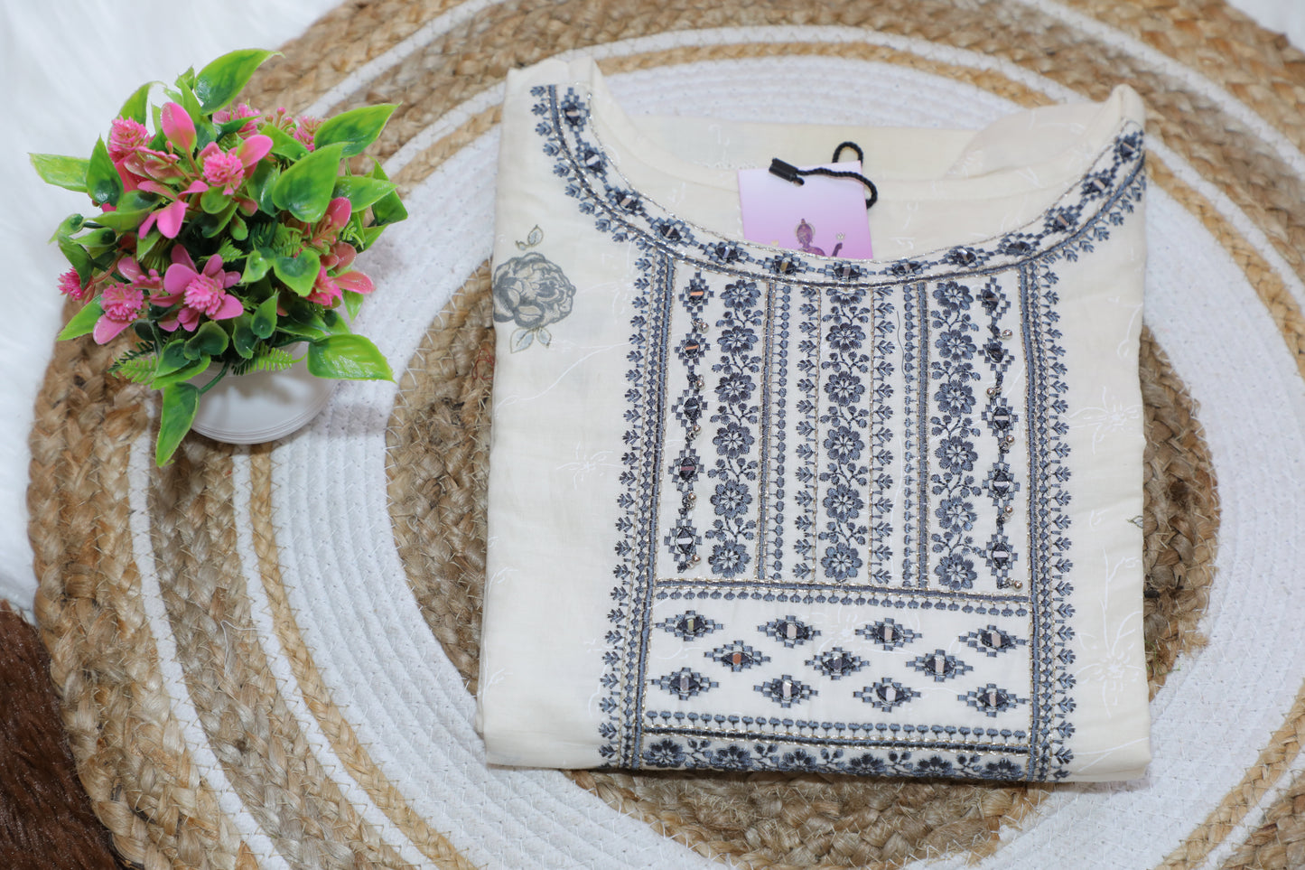 S1134 Blended Cotton Kurthi with Pant and Dupatta