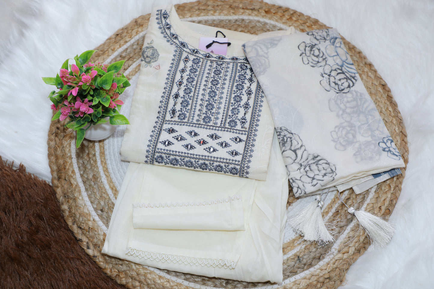 S1134 Blended Cotton Kurthi with Pant and Dupatta