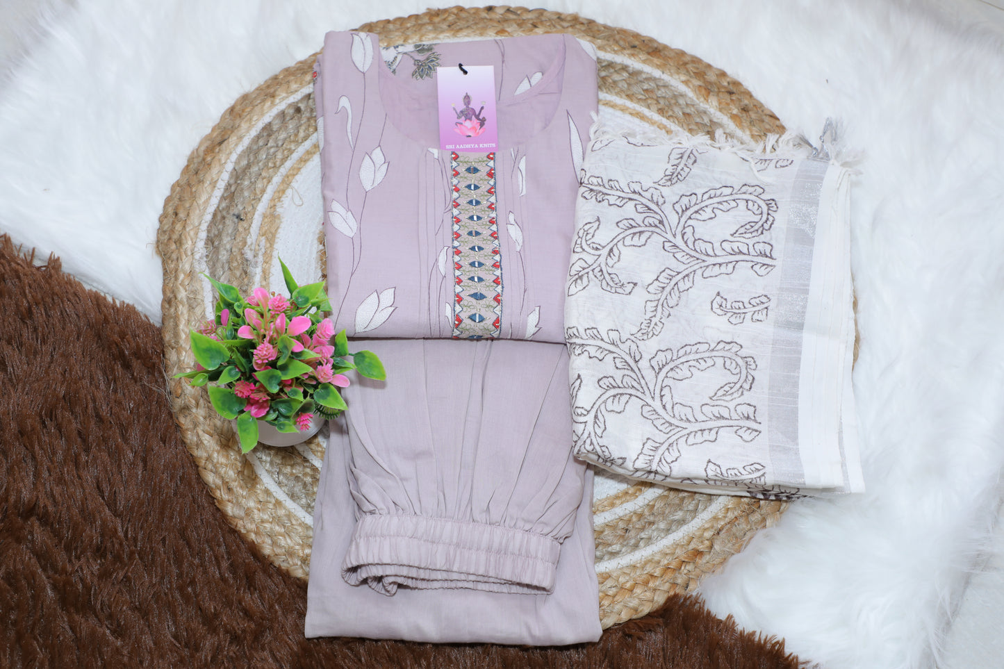 S1122 - Mul cotton embroidered Anarkali with pants and dupatta