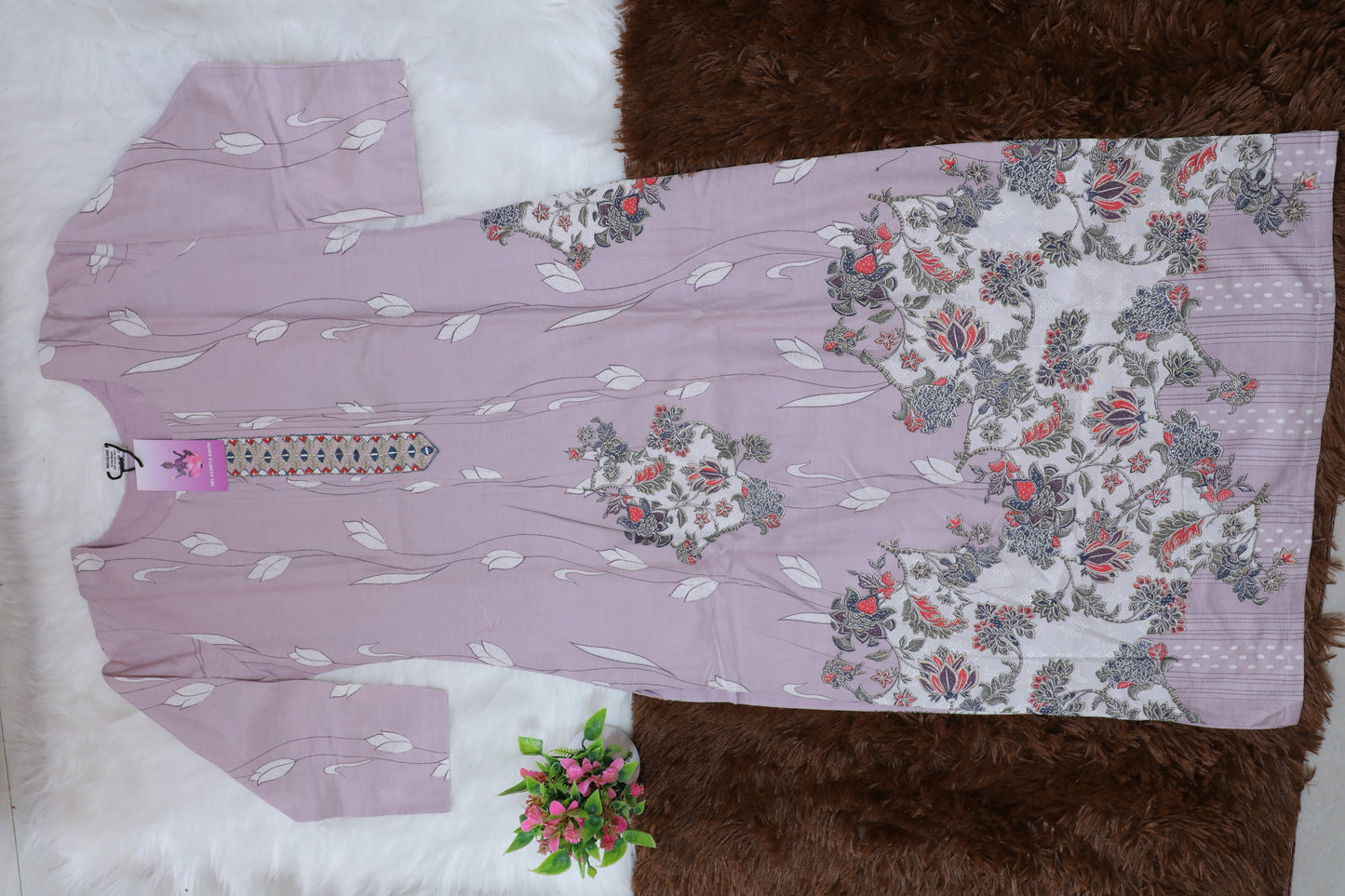 S1122 - Mul cotton embroidered Anarkali with pants and dupatta