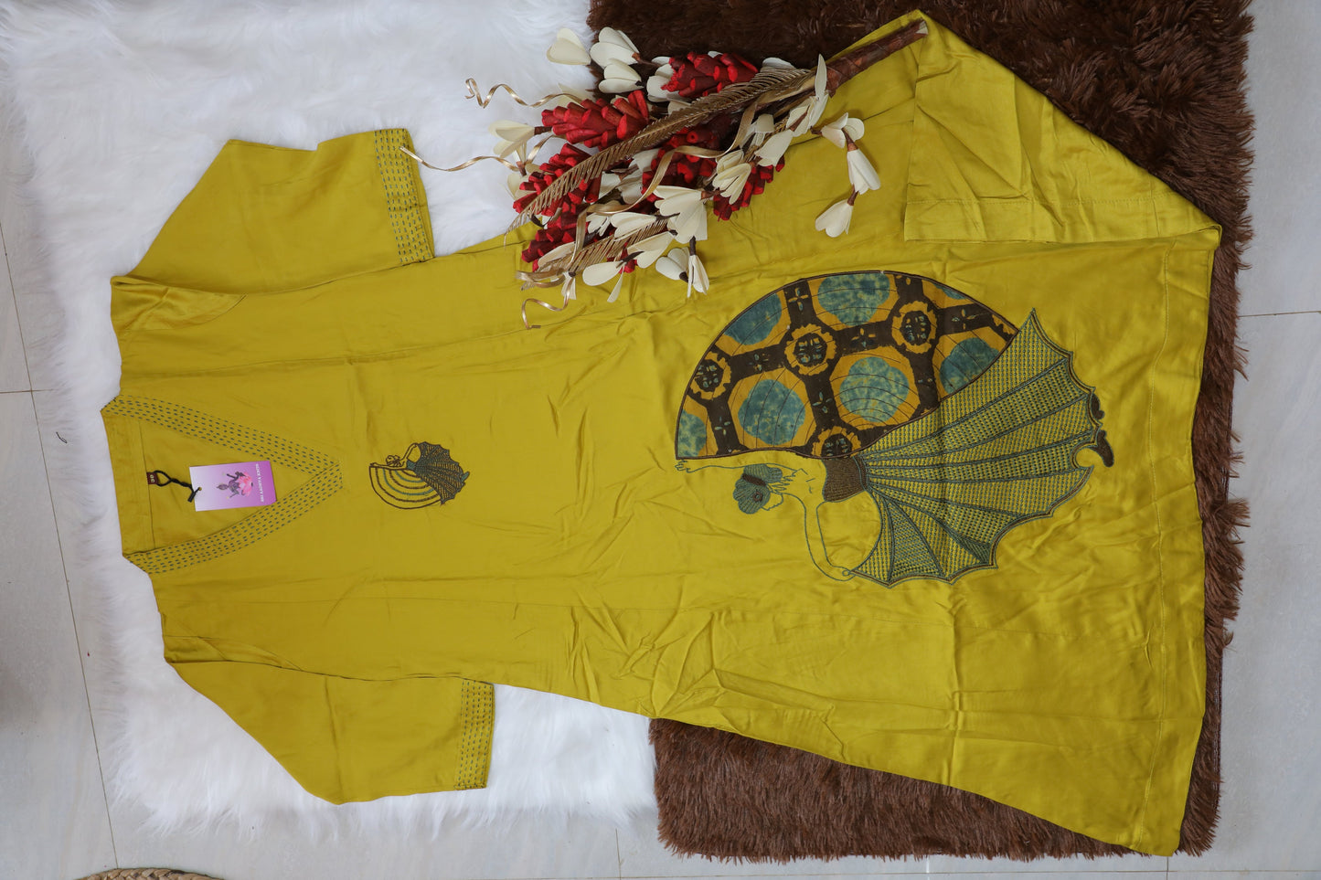 S1138 Rayon V Neck Embroidered Kurthi with Pant