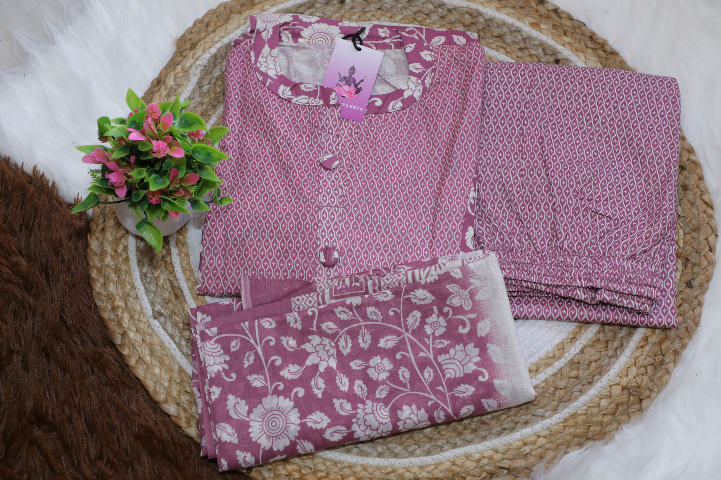 S1126 Chinese collared Kurthi with Pant and Dupatta