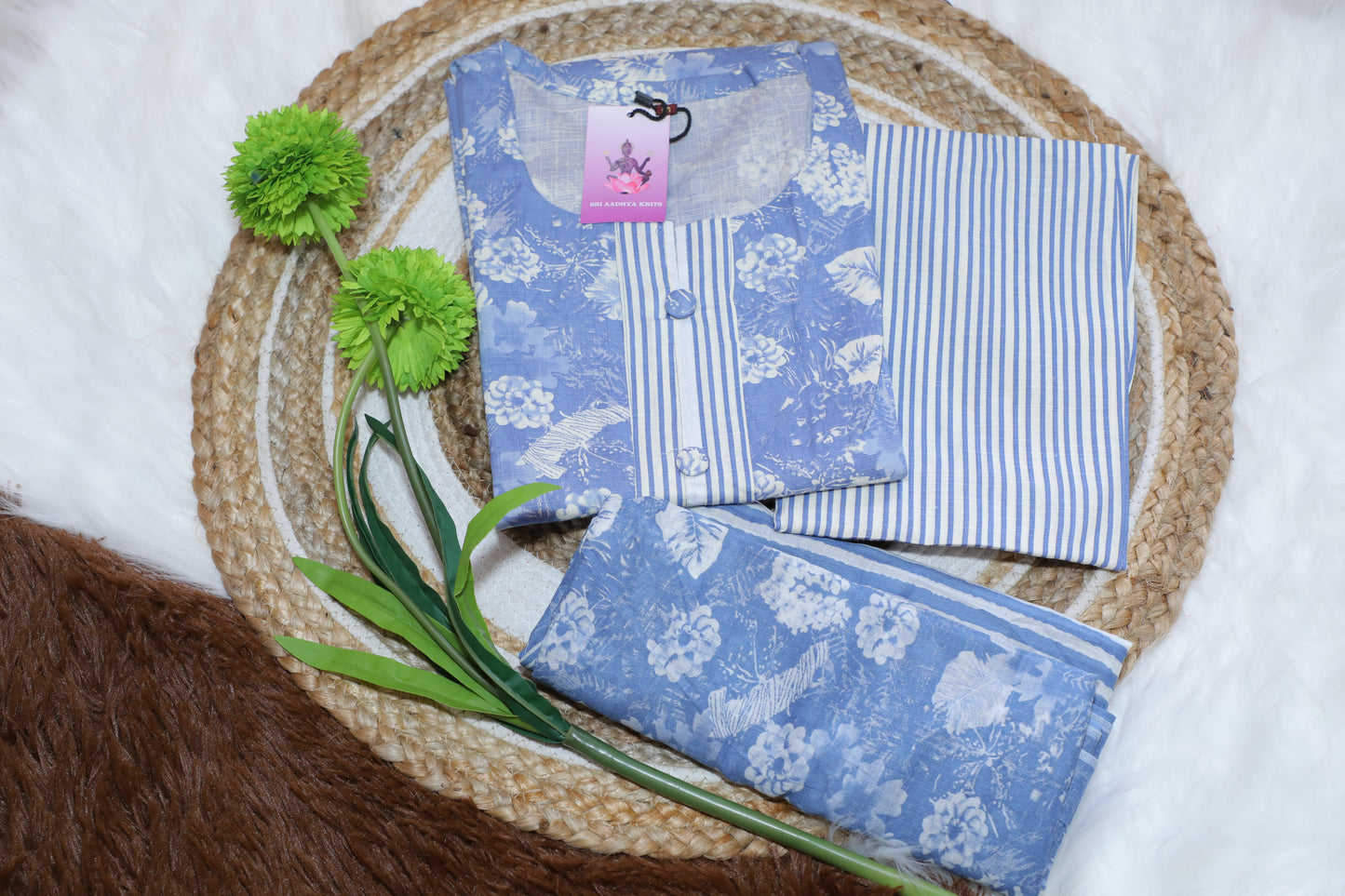 S1130 Printed Cotton kurthi with Pant and Dupatta