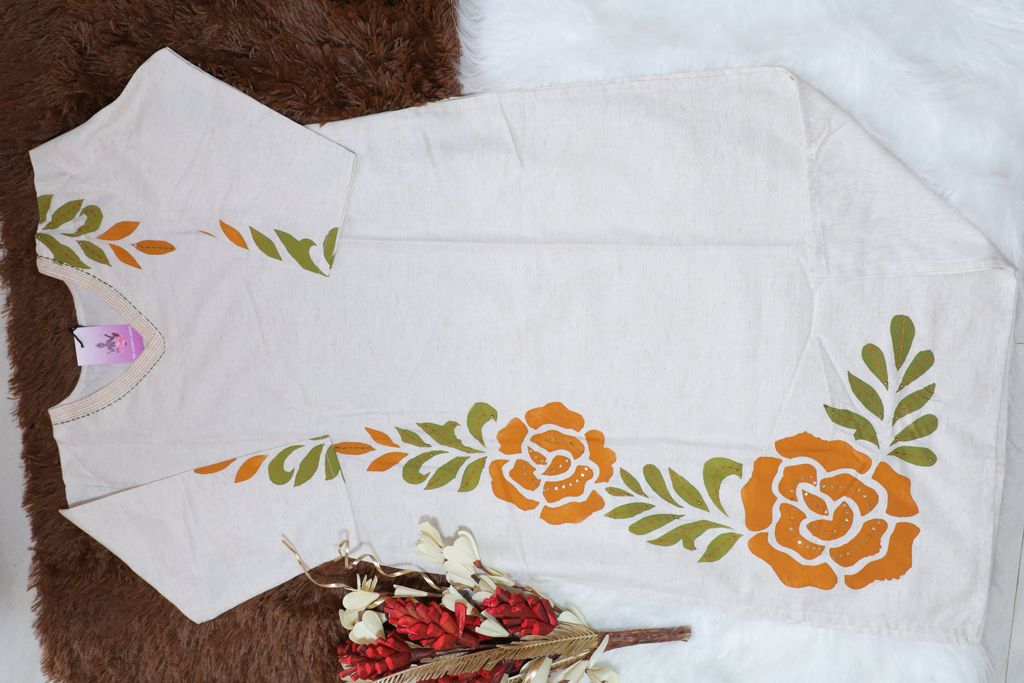 S1125 V Neck Hand Printed Cotton Kurthi with Pant