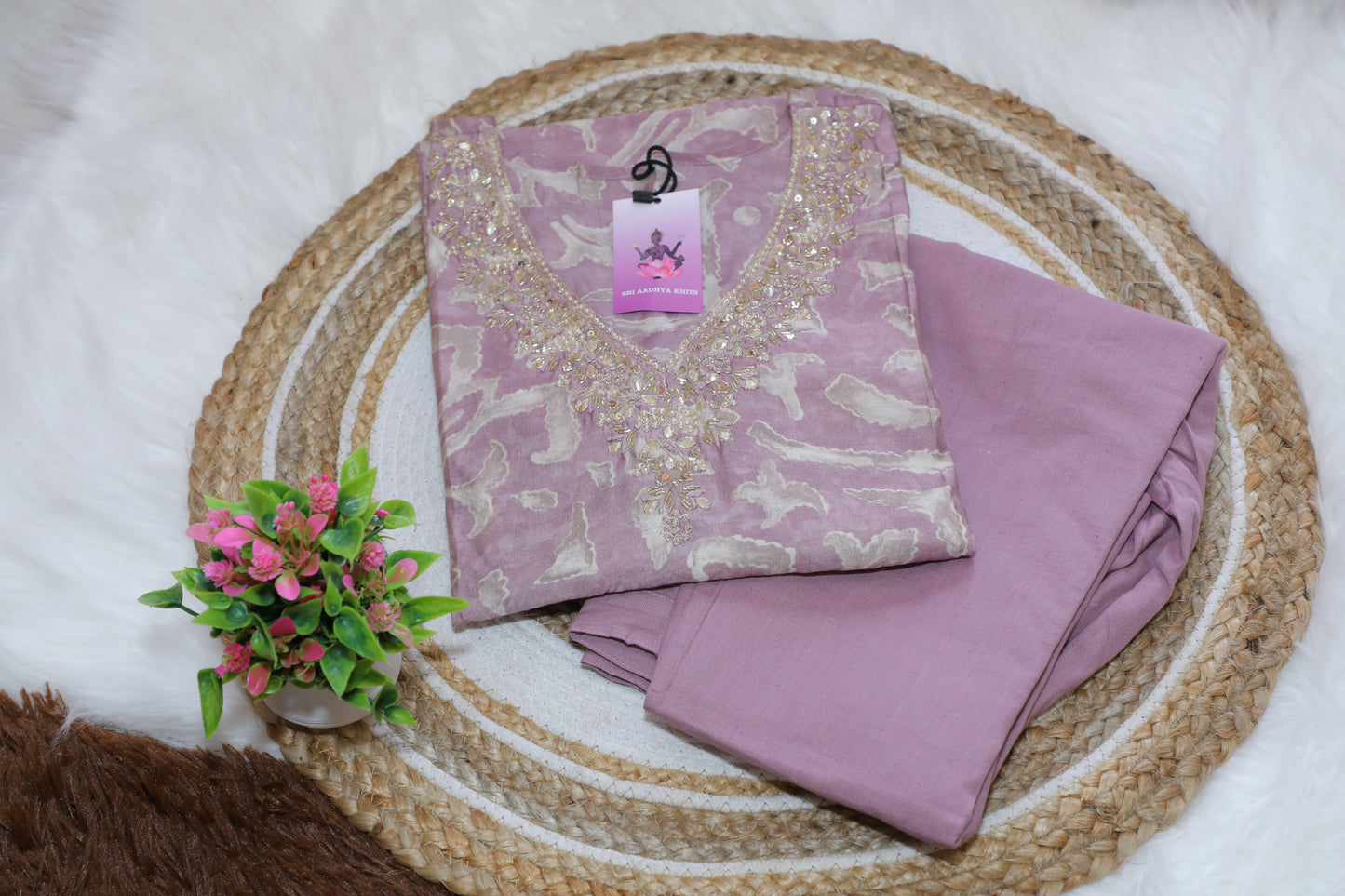 S1135 V Neck Cotton Embroidered Kurthi With Pant
