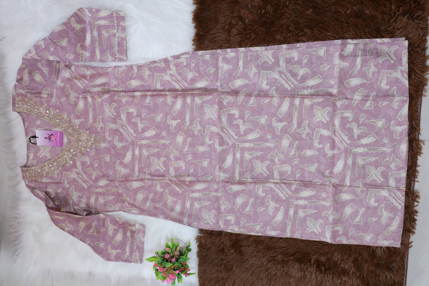 S1135 V Neck Cotton Embroidered Kurthi With Pant