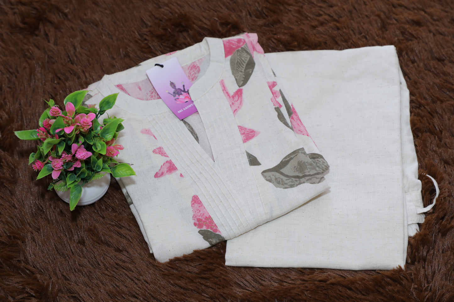 S1123 -Floral Print Pure Cotton Kurthi with Pant