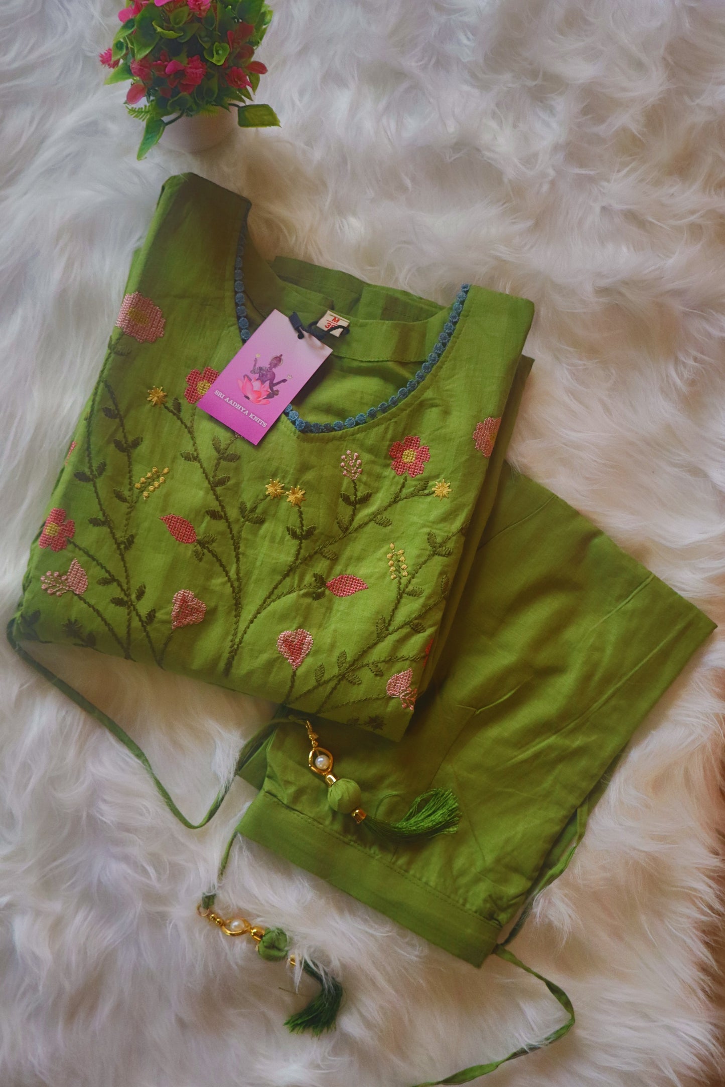 S-1111 Cotton Embroidery Kurthi Pant and Dupatta