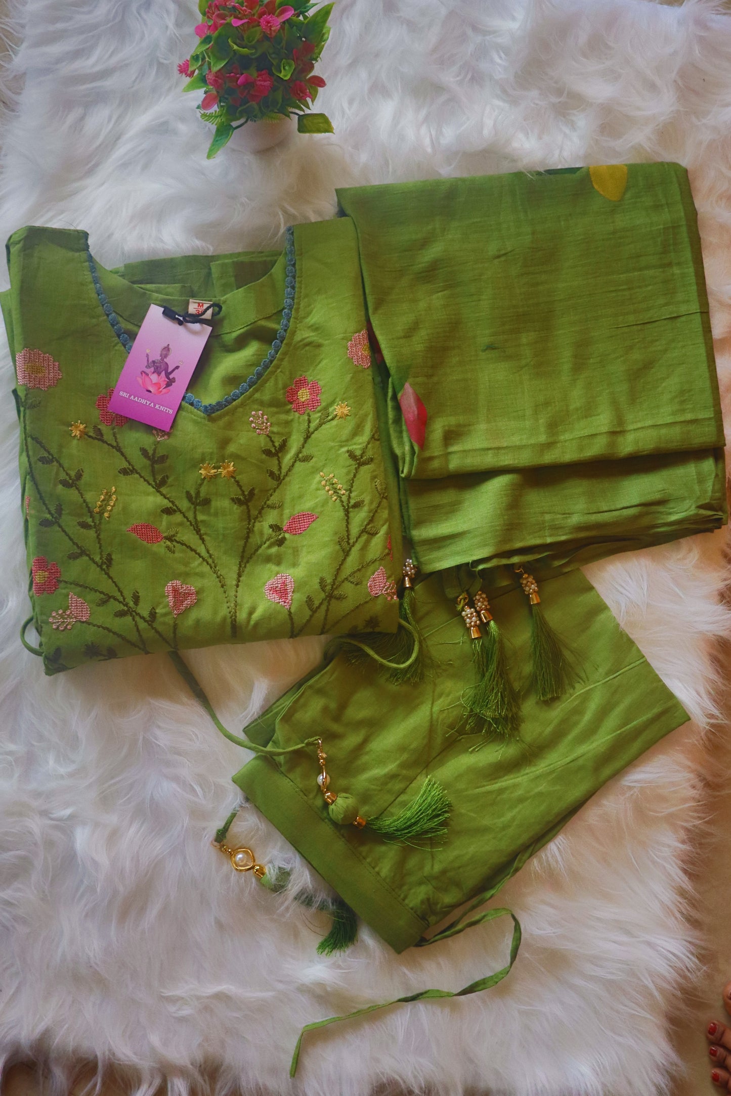 S-1111 Cotton Embroidery Kurthi Pant and Dupatta