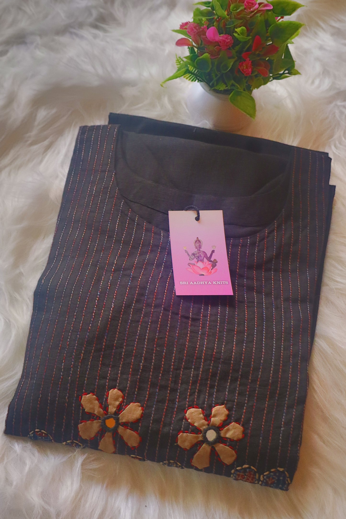 S1114- Cotton Embroidery Kurthi with Solid Palazzo Pant