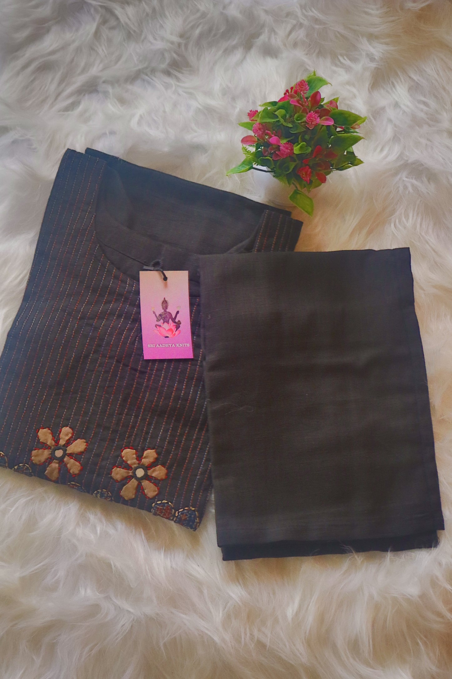 S1114- Cotton Embroidery Kurthi with Solid Palazzo Pant