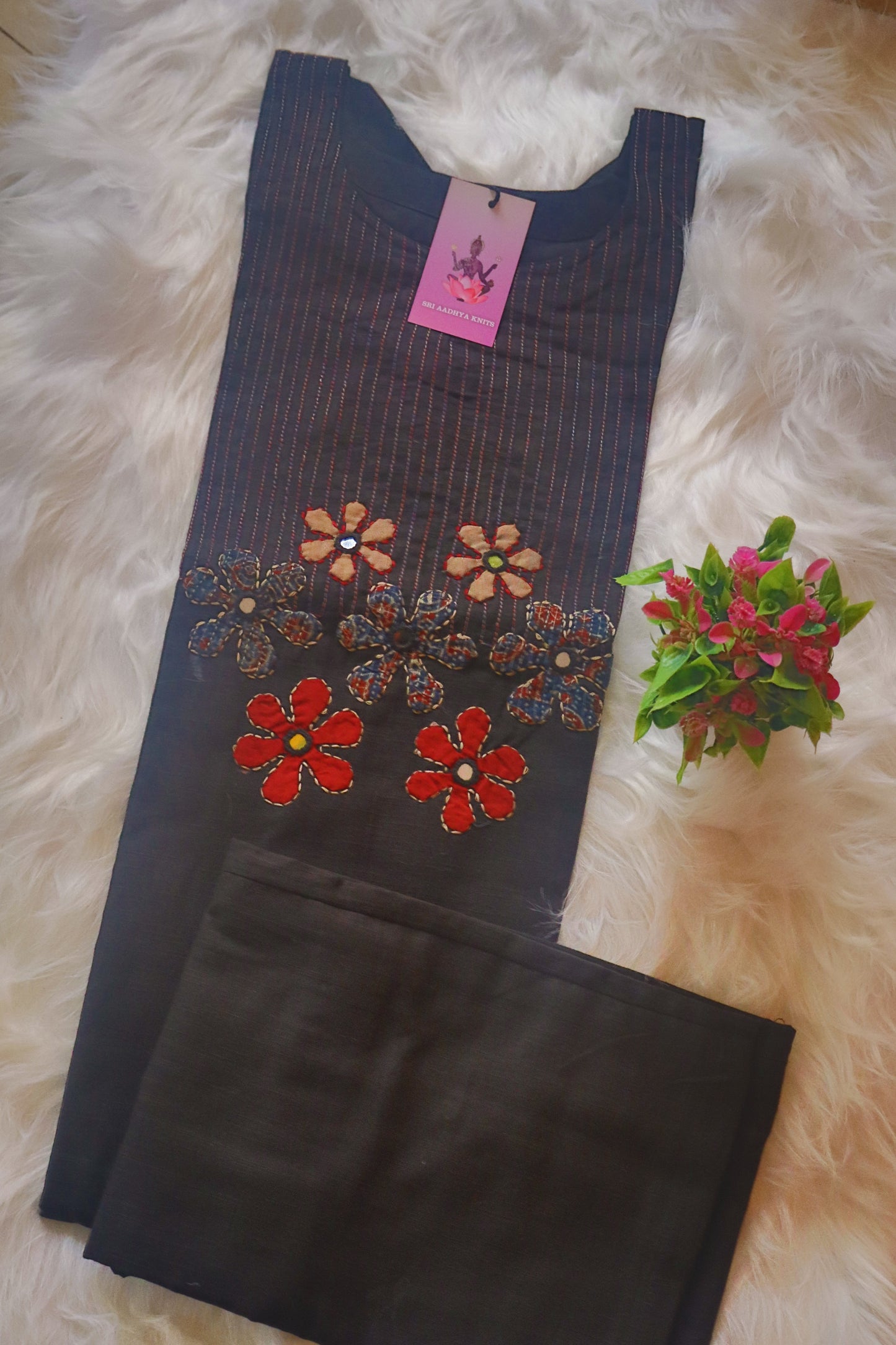 S1114- Cotton Embroidery Kurthi with Solid Palazzo Pant