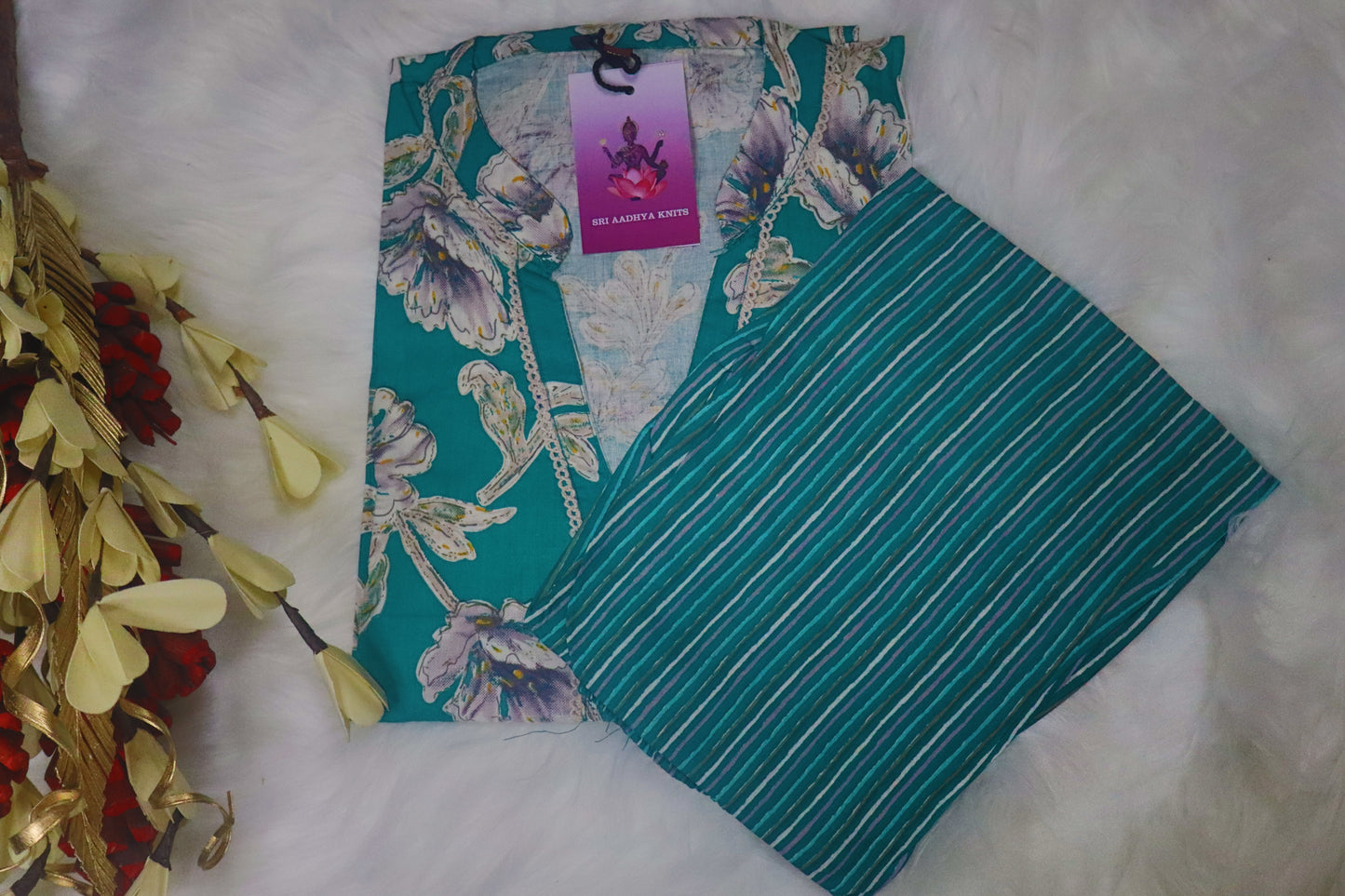 S1119 - V Neck Kurthi with Pant and Dupatta