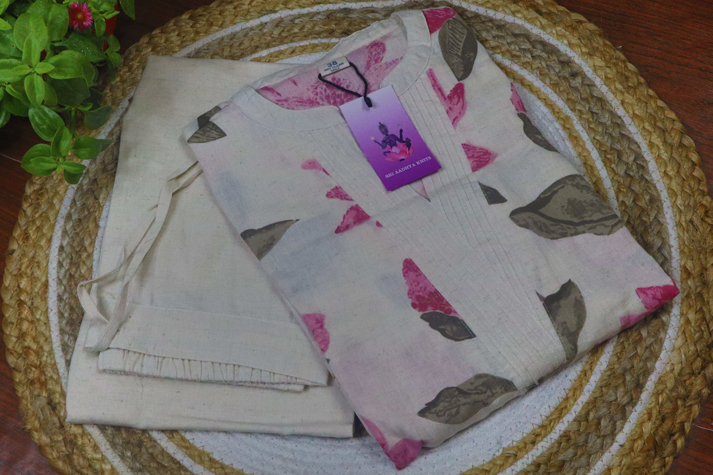 S1123 -Floral Print Pure Cotton Kurthi with Pant