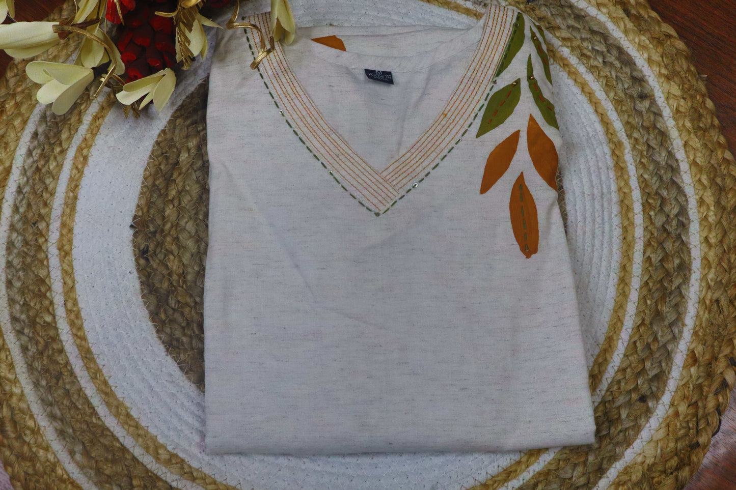 S1125 V Neck Hand Printed Cotton Kurthi with Pant