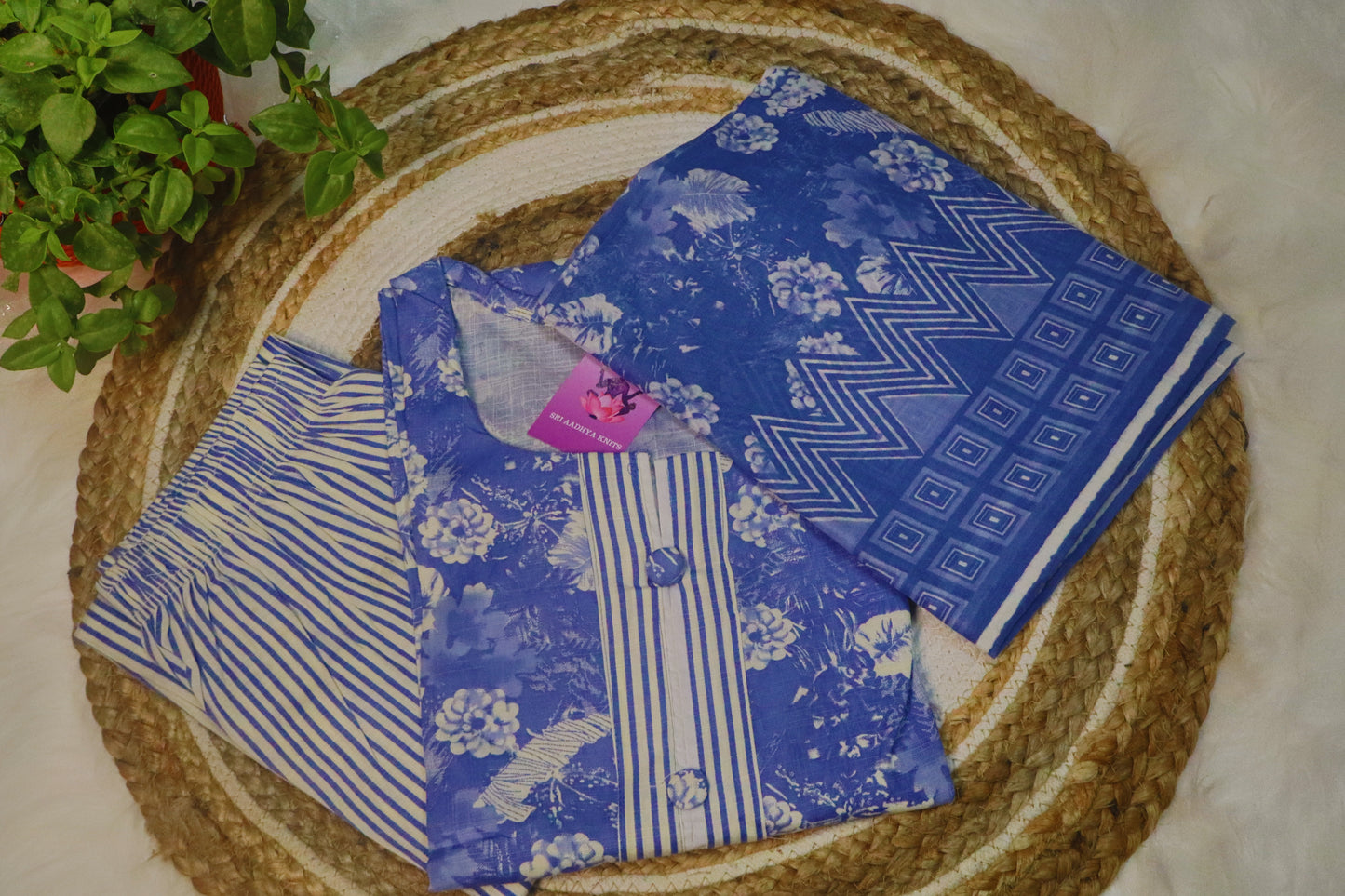 S1130 Printed Cotton kurthi with Pant and Dupatta