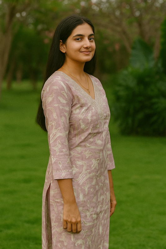 S1135 V Neck Cotton Embroidered Kurthi With Pant