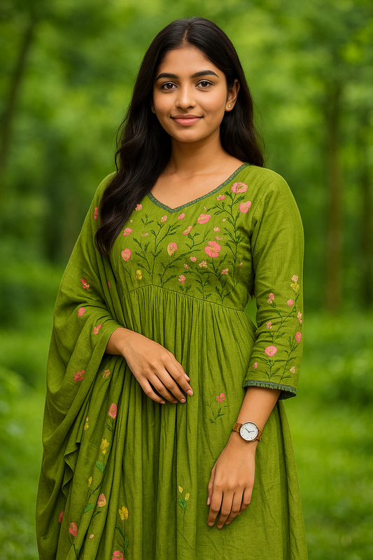 S-1111 Cotton Embroidery Kurthi Pant and Dupatta