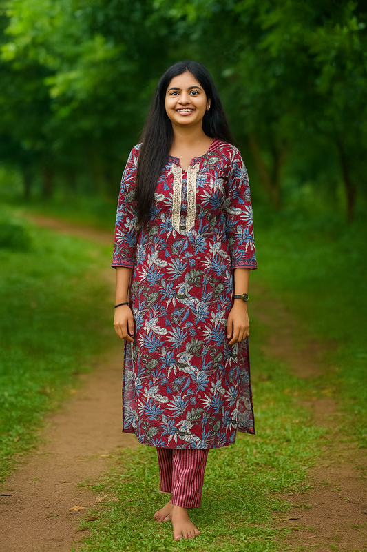 S1115 - Cotton Kurthi with Pant and Dupatta