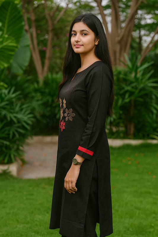 S1114- Cotton Embroidery Kurthi with Solid Palazzo Pant