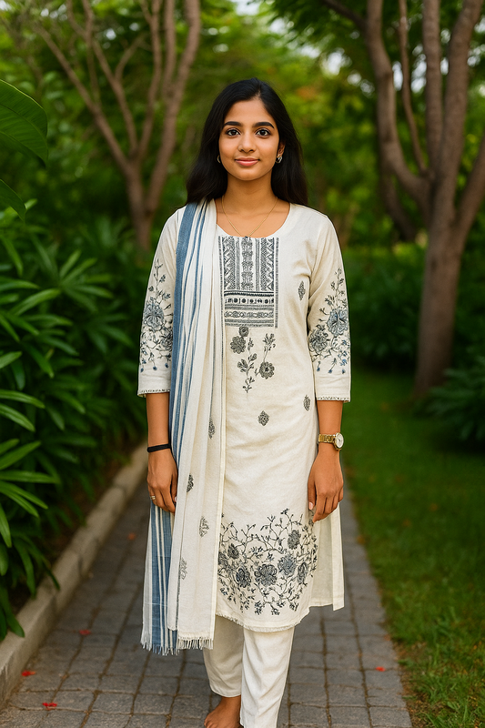 S1134 Blended Cotton Kurthi with Pant and Dupatta