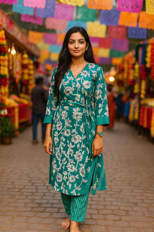 S1119 - V Neck Kurthi with Pant and Dupatta