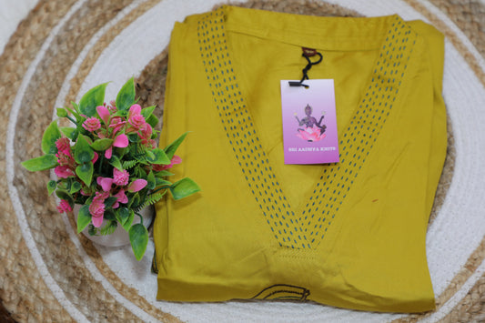 S1138 Rayon V Neck Embroidered Kurthi with Pant