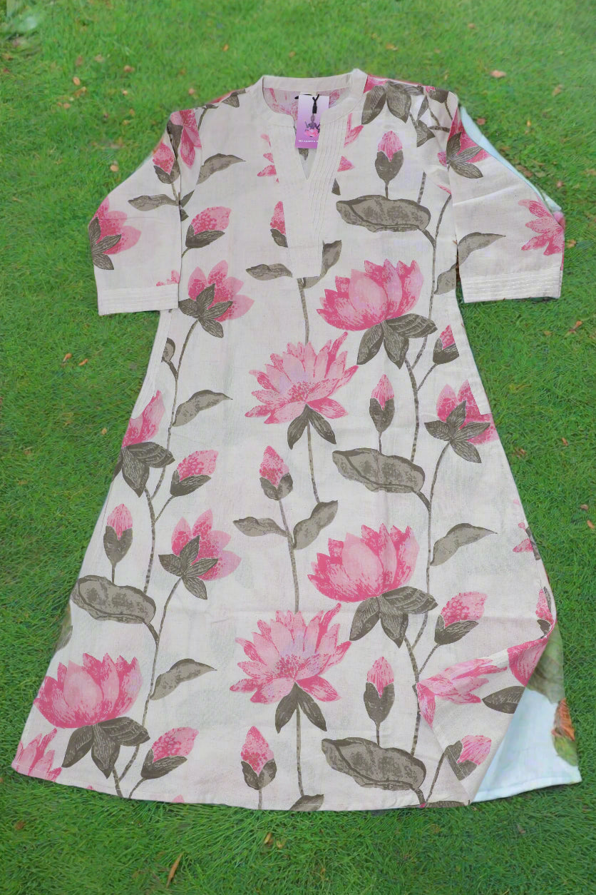 S1123 -Floral Print Pure Cotton Kurthi with Pant