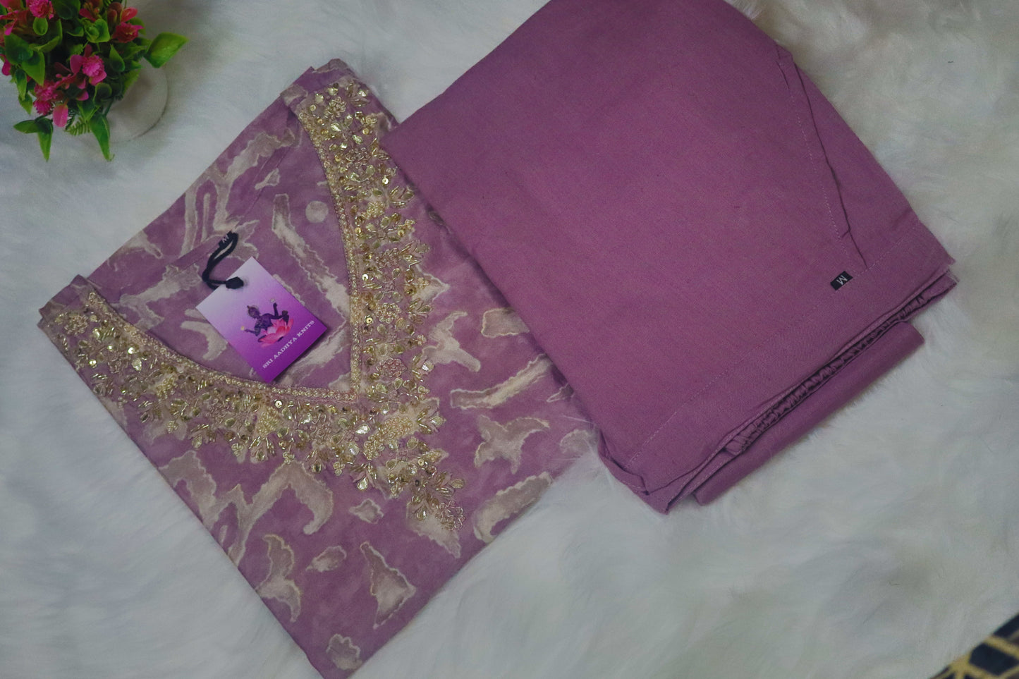 S1135 V Neck Cotton Embroidered Kurthi With Pant