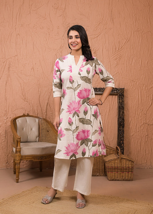 S1123 -Floral Print Pure Cotton Kurthi with Pant