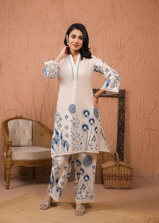 S1129 Embroidered Kurta with Printed Pant
